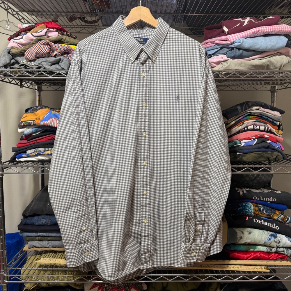 Polo Ralph Lauren Shirt Mens XXL Gray Gingham Classic Fit Button Down LS